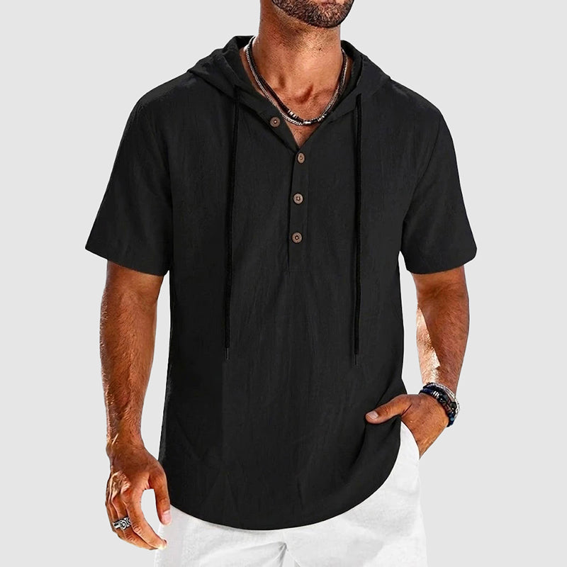 Sebastian - Men’s Cotton Hooded Henley Shirt