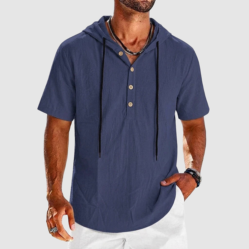 Sebastian - Men’s Cotton Hooded Henley Shirt