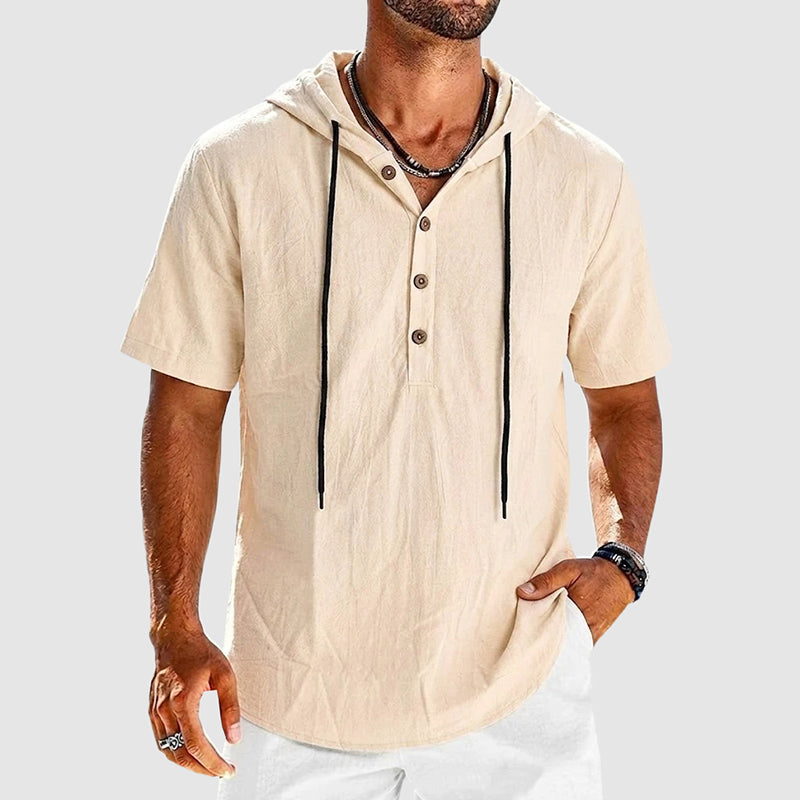 Sebastian - Men’s Cotton Hooded Henley Shirt