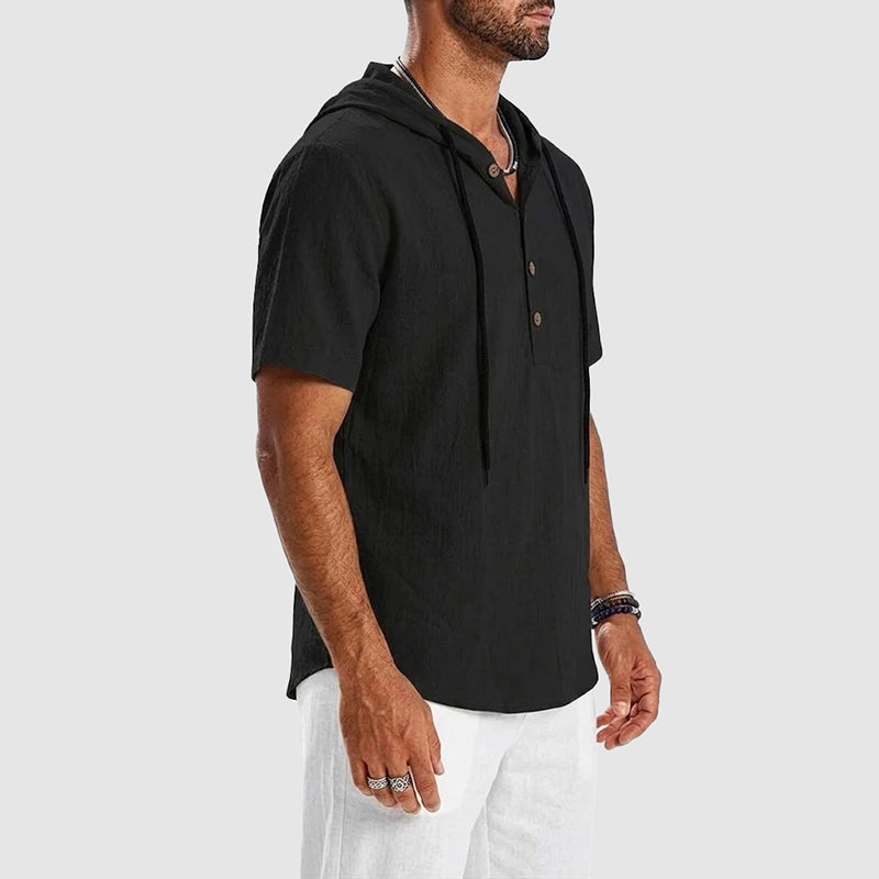 Sebastian - Men’s Cotton Hooded Henley Shirt