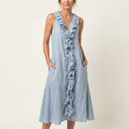 Seraphina - Women's Sleeveless Linen Ruffle Midi Dress