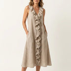 Seraphina - Women's Sleeveless Linen Ruffle Midi Dress
