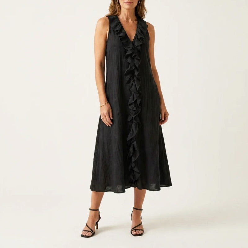 Seraphina - Women's Sleeveless Linen Ruffle Midi Dress
