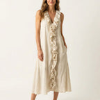 Seraphina - Women's Sleeveless Linen Ruffle Midi Dress