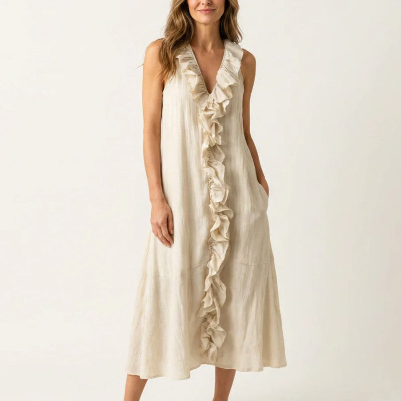 Seraphina - Women's Sleeveless Linen Ruffle Midi Dress