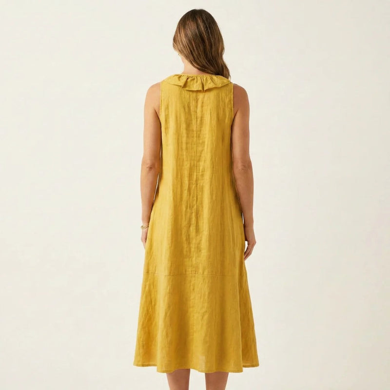 Seraphina - Women's Sleeveless Linen Ruffle Midi Dress