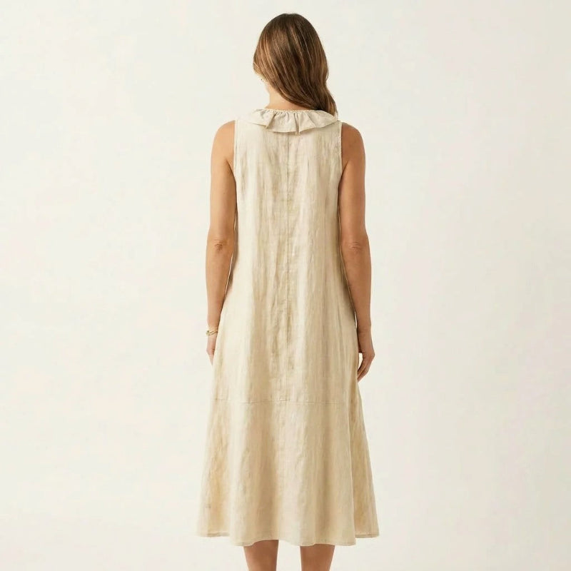 Seraphina - Women's Sleeveless Linen Ruffle Midi Dress