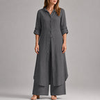 Serena - Women's Linen Button-Front Layered Maxi Set