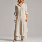 Serena - Women's Linen Button-Front Layered Maxi Set