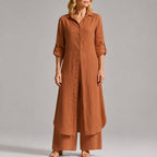 Serena - Women's Linen Button-Front Layered Maxi Set