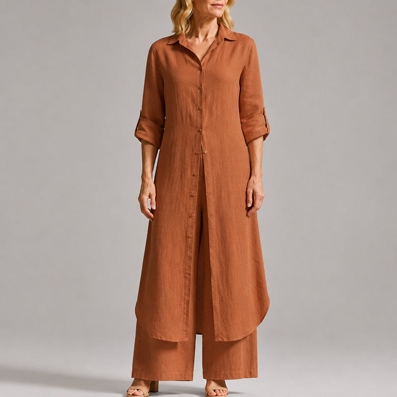 Serena - Women's Linen Button-Front Layered Maxi Set