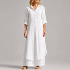 Serena - Women's Linen Button-Front Layered Maxi Set