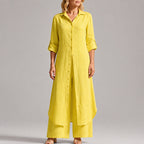 Serena - Women's Linen Button-Front Layered Maxi Set