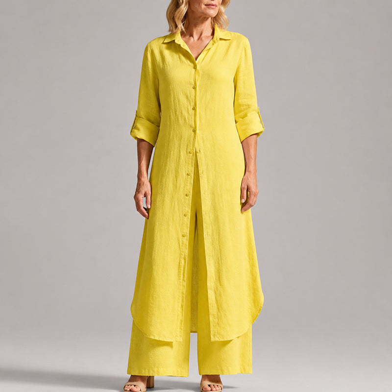 Serena - Women's Linen Button-Front Layered Maxi Set