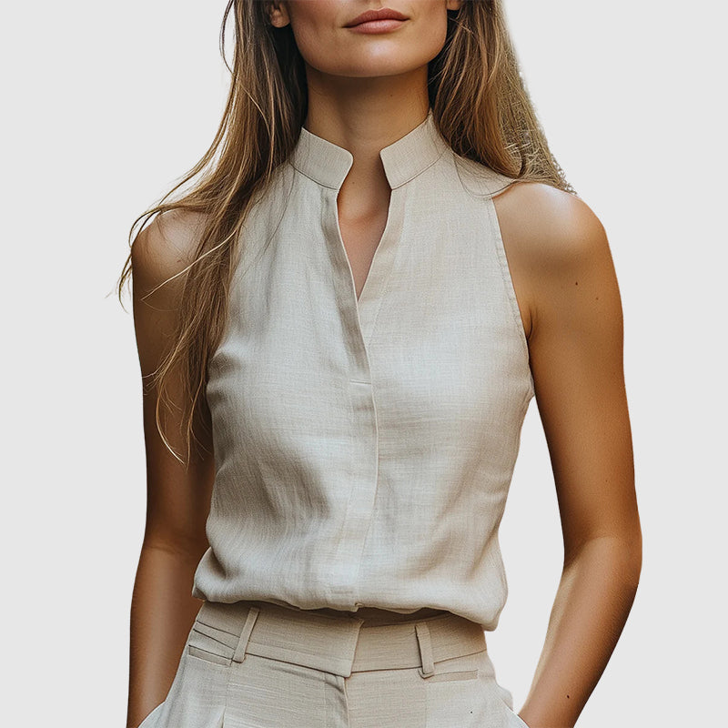 Sienna - Women's Sleeveless Mandarin Collar Blouse