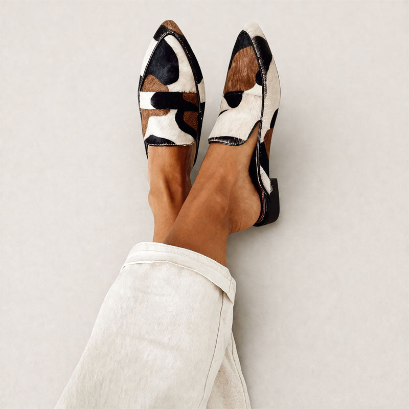 Skyler - Women's Cow Print Mule Loafers