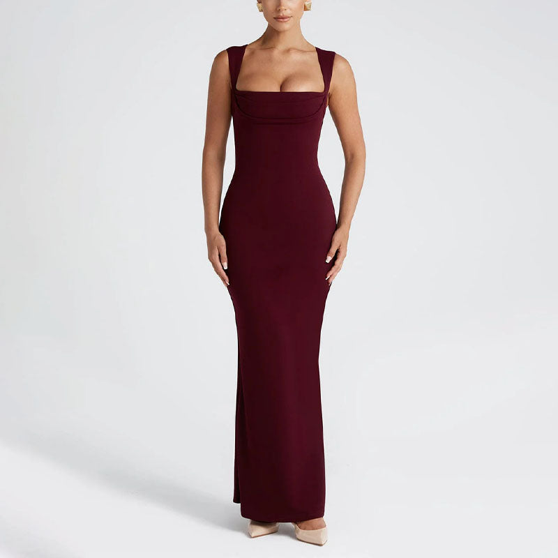 Sophia - Women's Square Neck Bodycon Maxi Dress