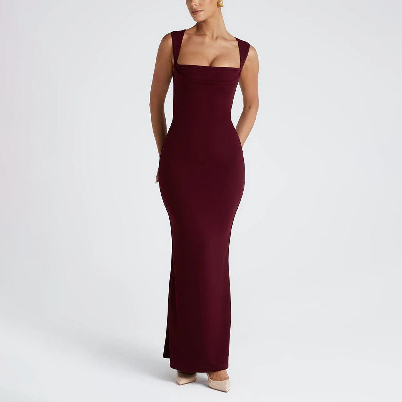 Sophia - Women's Square Neck Bodycon Maxi Dress