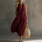 Sophie - Women's Linen Halter Neck Midi Dress