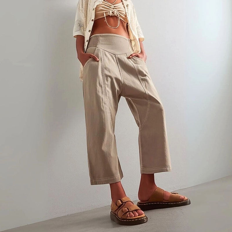 Stella - Women’s Paneled Wide Leg Crop Trousers