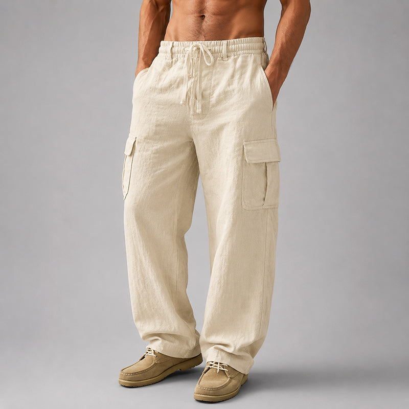 Steven - Men's Linen Cargo Drawstring Pants