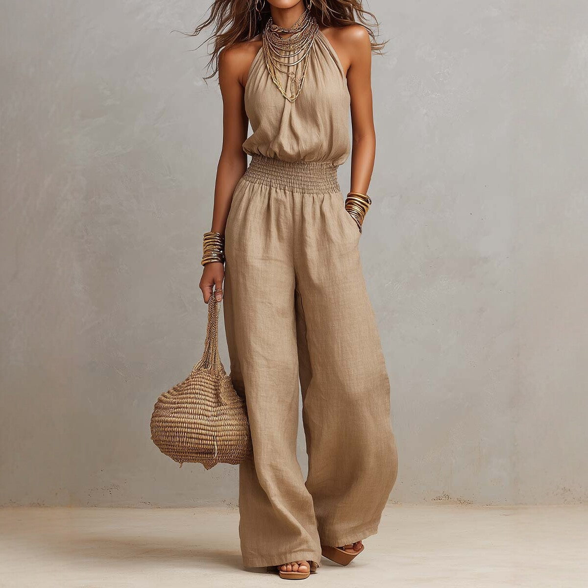 Sydney - Women's Halter Neck Wide Leg Jumpsuit