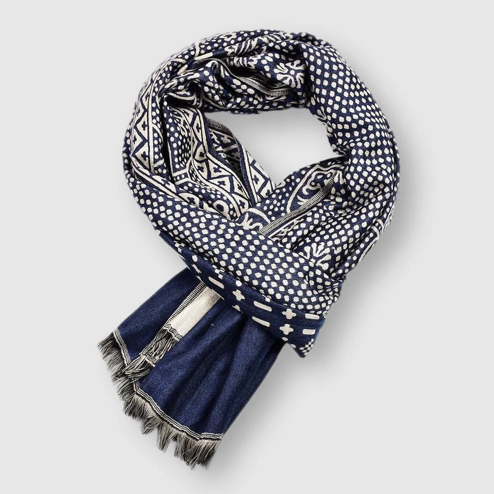 Tahoe -  Patterned Rectangular Scarf with Fringe Trim