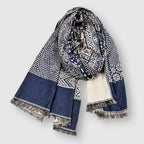 Tahoe -  Patterned Rectangular Scarf with Fringe Trim