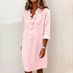 Talia - Women's Ruffle Neck Relaxed Midi Dress