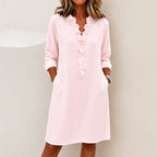 Talia - Women's Ruffle Neck Relaxed Midi Dress