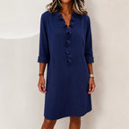 Talia - Women's Ruffle Neck Relaxed Midi Dress