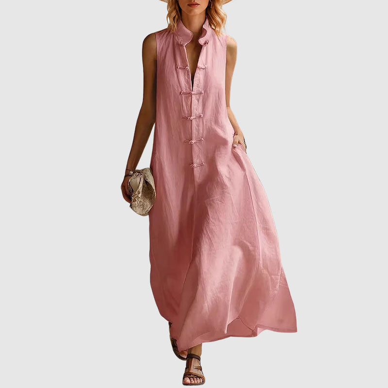Teresa - Women’s Sleeveless Linen-Look Maxi Dress