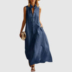 Teresa - Women’s Sleeveless Linen-Look Maxi Dress