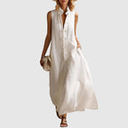 Teresa - Women’s Sleeveless Linen-Look Maxi Dress