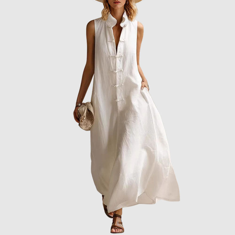 Teresa - Women’s Sleeveless Linen-Look Maxi Dress
