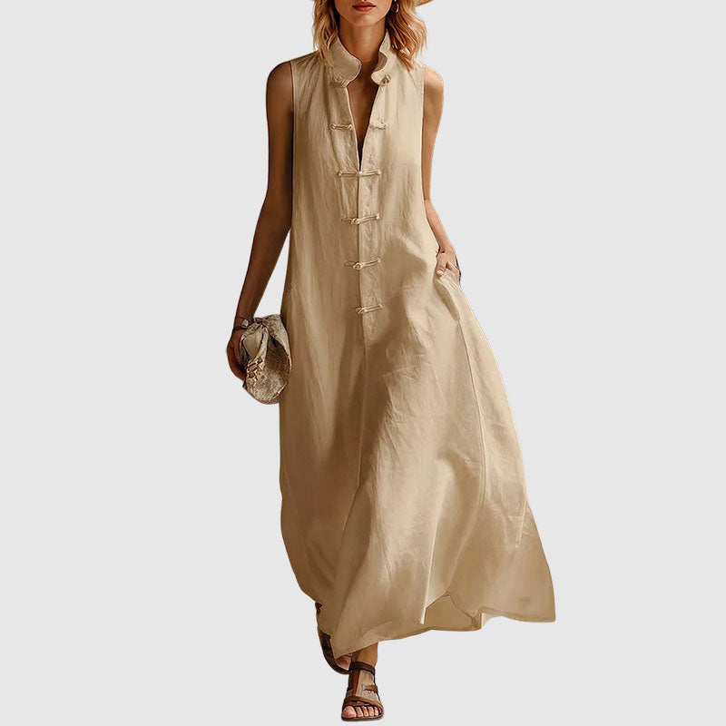 Teresa - Women’s Sleeveless Linen-Look Maxi Dress