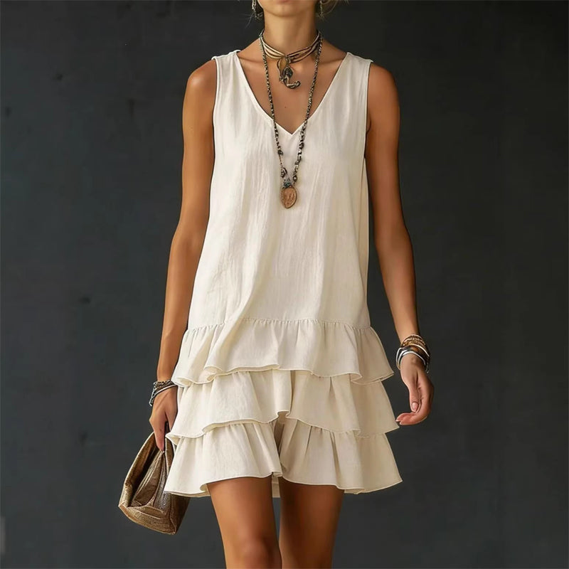 Tessa - Women's Layered Ruffle Hem Sleeveless Mini Dress