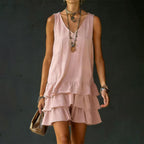 Tessa - Women's Layered Ruffle Hem Sleeveless Mini Dress