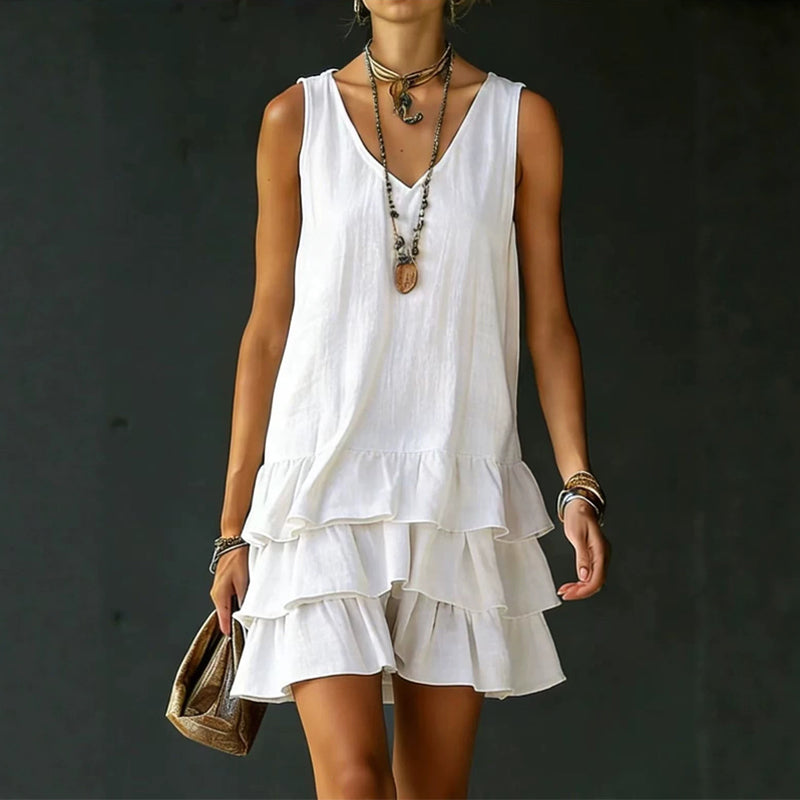 Tessa - Women's Layered Ruffle Hem Sleeveless Mini Dress