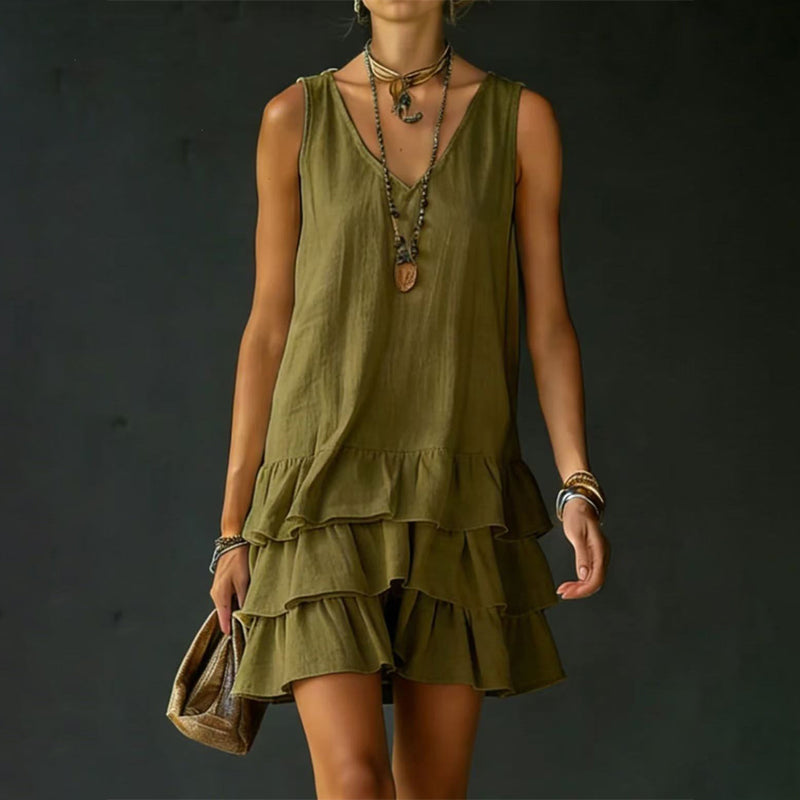 Tessa - Women's Layered Ruffle Hem Sleeveless Mini Dress