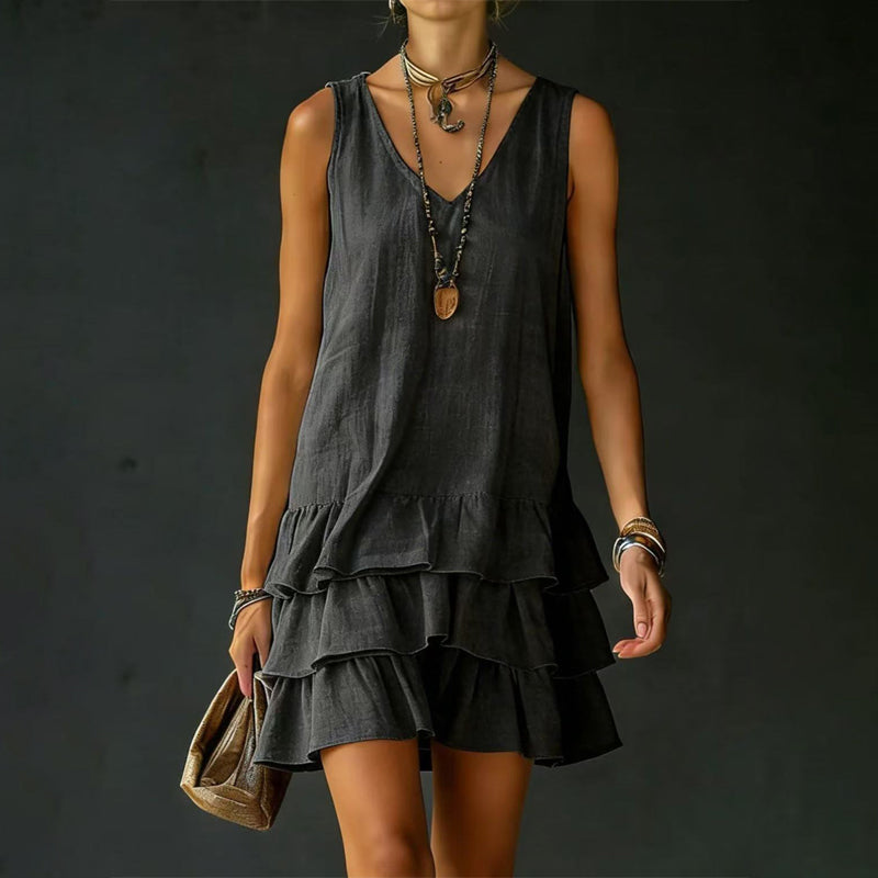 Tessa - Women's Layered Ruffle Hem Sleeveless Mini Dress