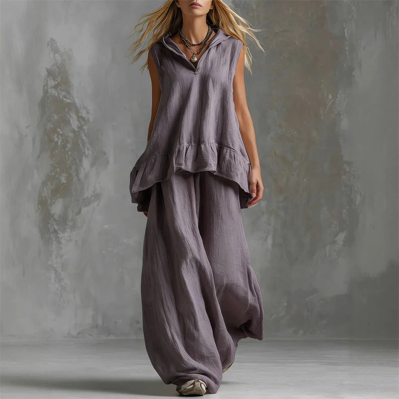 Thea - Women's Sleeveless Top and Pants Linen Set