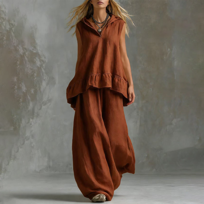 Thea - Women's Sleeveless Top and Pants Linen Set