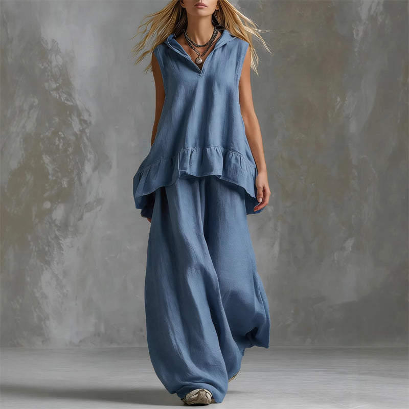 Thea - Women's Sleeveless Top and Pants Linen Set