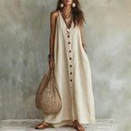 Tiffany - Women's Linen-Look Button-Front Maxi Dress