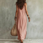 Tiffany - Women's Linen-Look Button-Front Maxi Dress