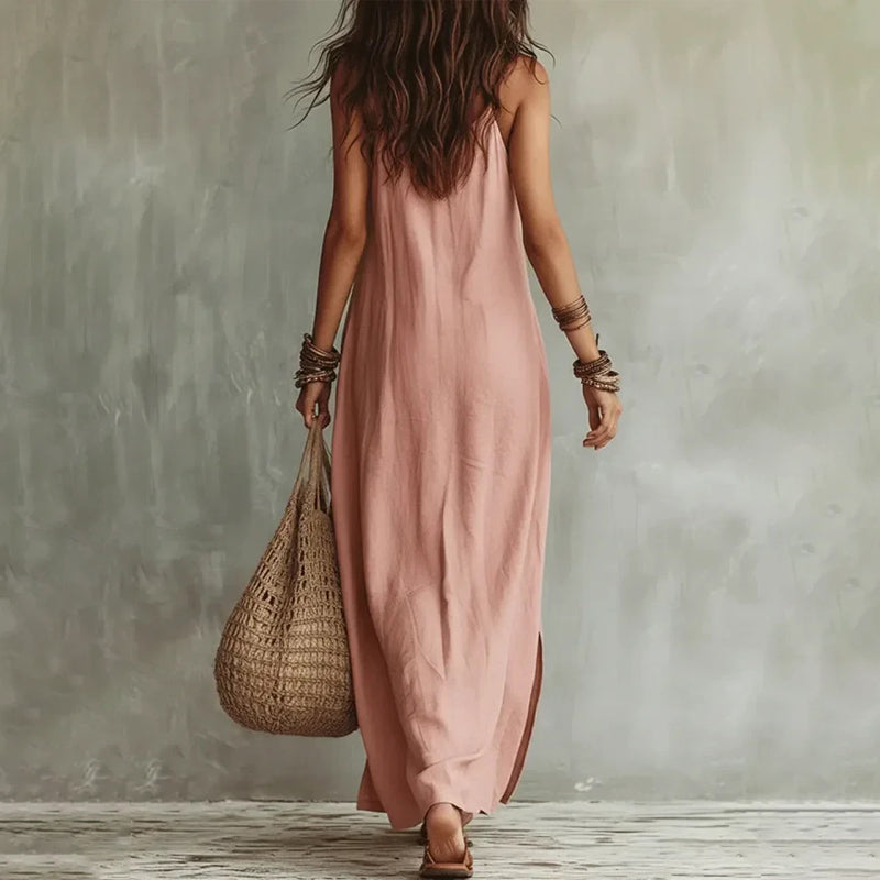 Tiffany - Women's Linen-Look Button-Front Maxi Dress