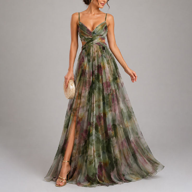 Tracy - Women's Floral Chiffon Maxi Dress