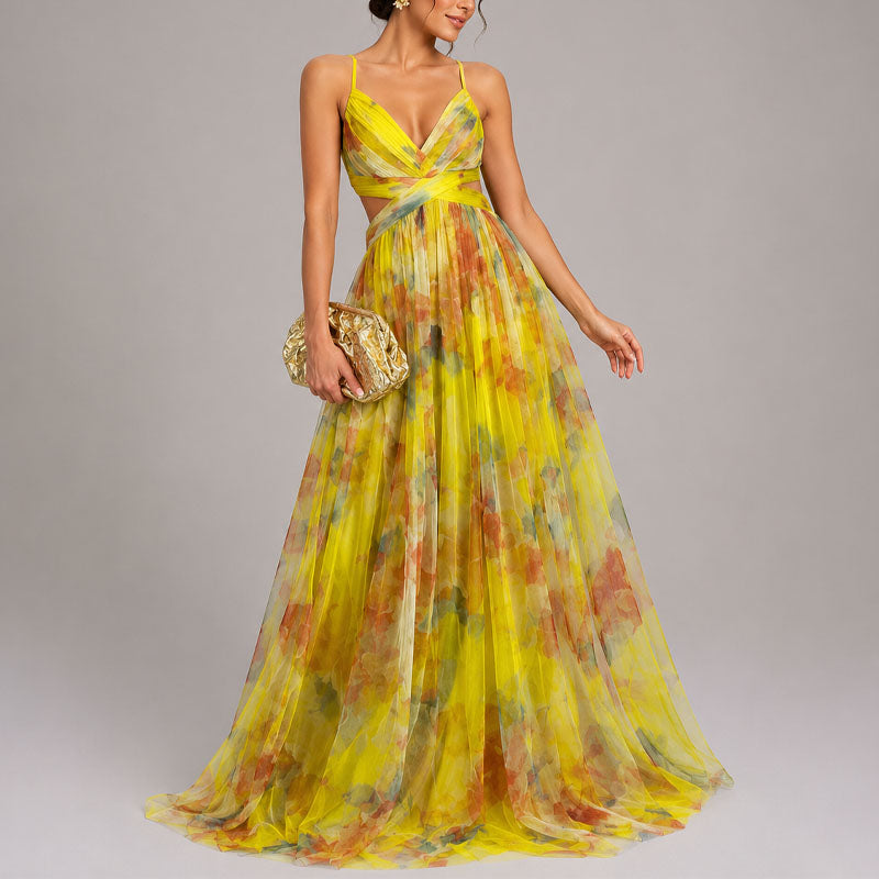 Tracy - Women's Floral Chiffon Maxi Dress