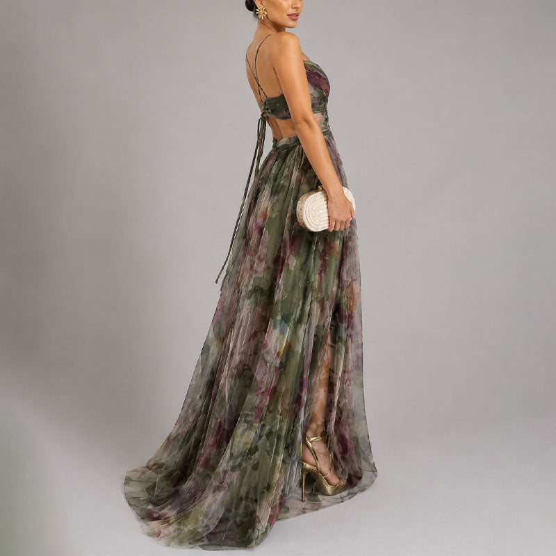 Tracy - Women's Floral Chiffon Maxi Dress
